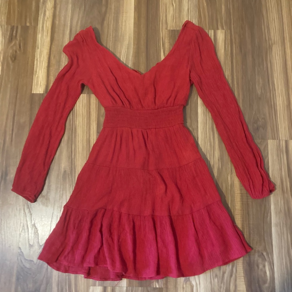City Studio Red Ruffled Tiered Long Sleeve Dress